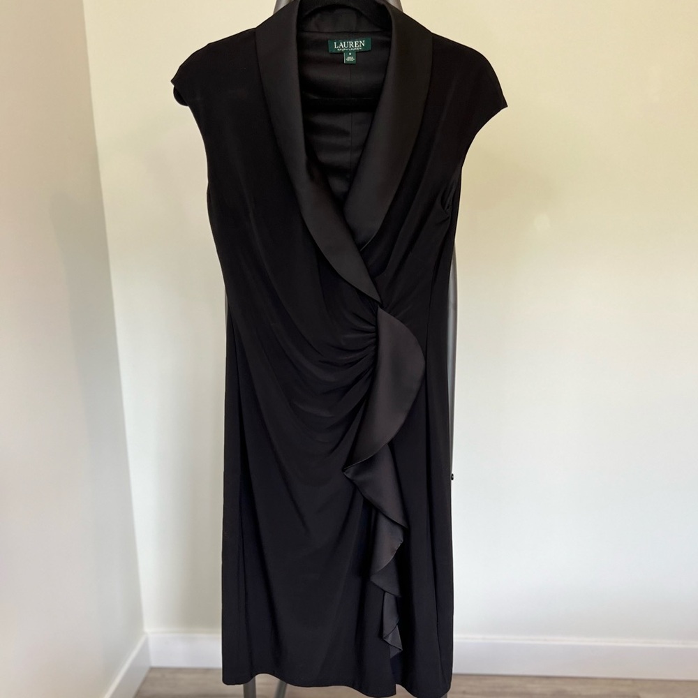 Lauren Ralph Lauren Black Ruched Ruffle Dress Women’s 8